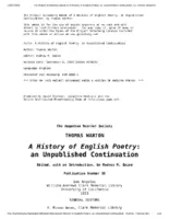 A History of English Poetry, an Unpublished Continuation - Thomas Wharton